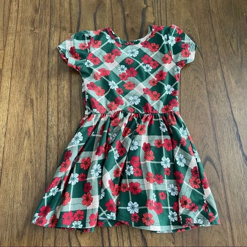 Dot Dot Smile Red & Green Floral Plaid Christmas Holiday Cap Dress